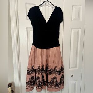 J.R. Nites by Carol Lin Tea Length Dress with Floral Detail